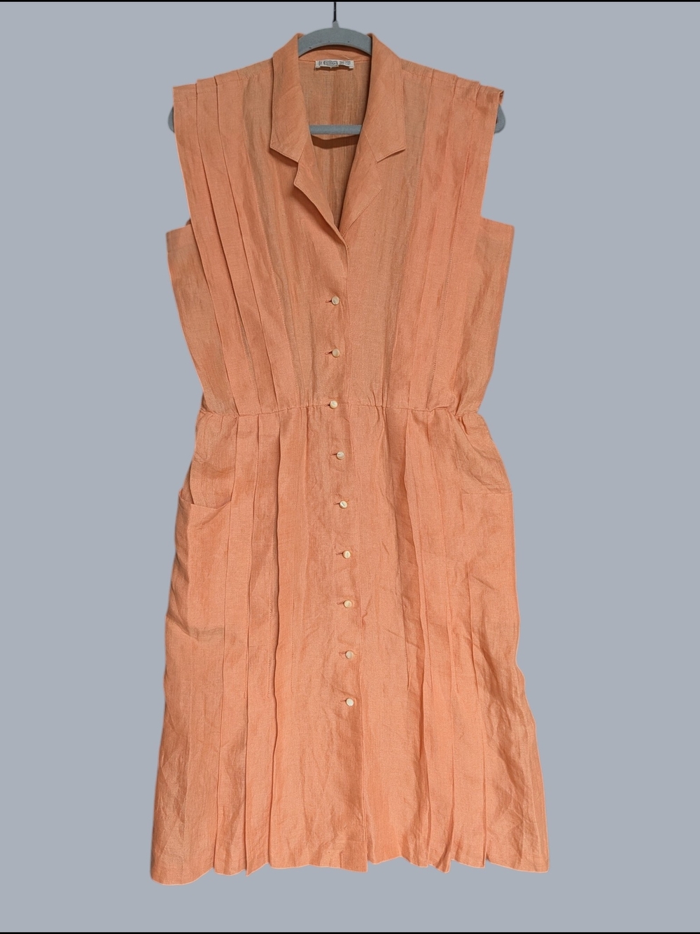 Agnona Lameris Vintage Italian Sleeveless Peach Button-Front Linen Dress
